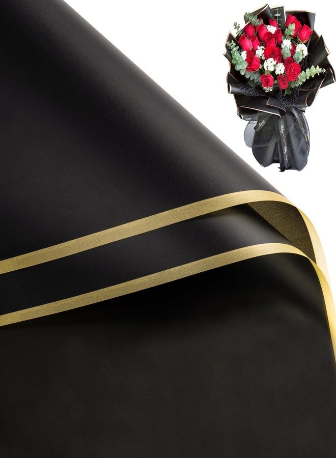 WRAPAHOLIC Premium Gold Edge Glassine Flower Wrapping Paper 20 Sheets - Waterproof Floral Bouquet Packing Paper - For Wedding, Birthday DIY Craft etc. - 22.5 x 22.5 Inch - Black - Image 1